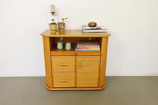 Bamboo cabinet with a wicker finish 1970s