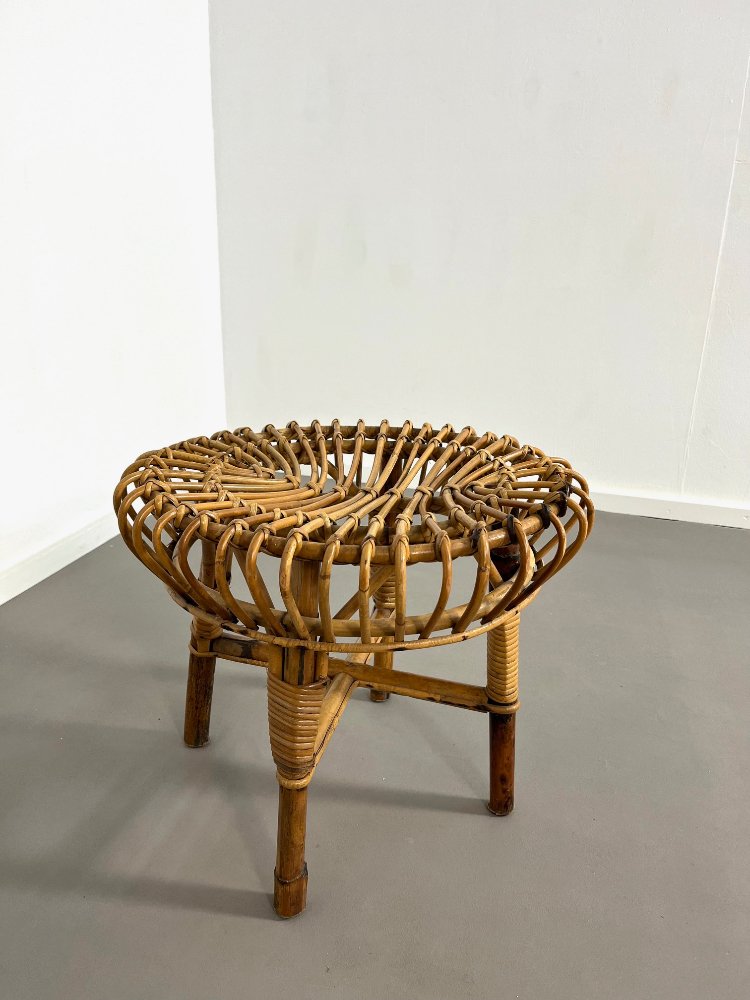 Mid-Century rattan and bamboo stool by Franco Albini for Vittorio Bonacina 1960s