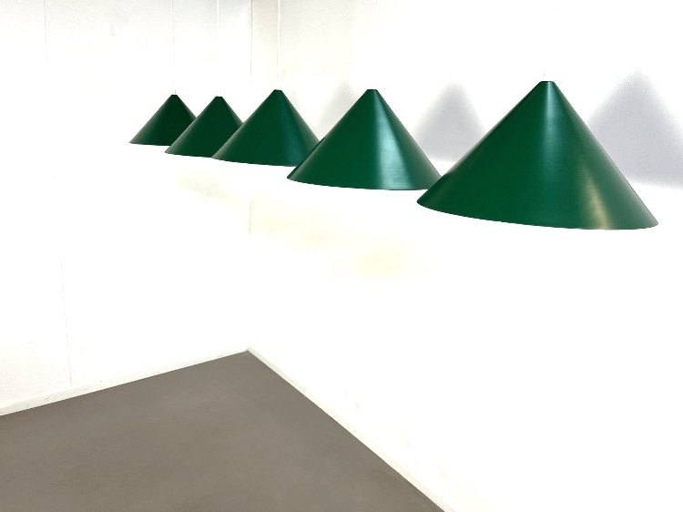 Mid-Century green aluminum billiard lamps by Fog and Morup Denmark 1960s