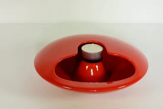 Italian red ceramic ufo tea light holder 1970s- Sicart