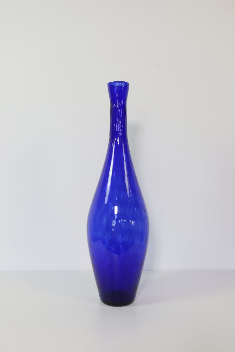 Mid-Century Italian diamond optic blue glass vase - Empoli