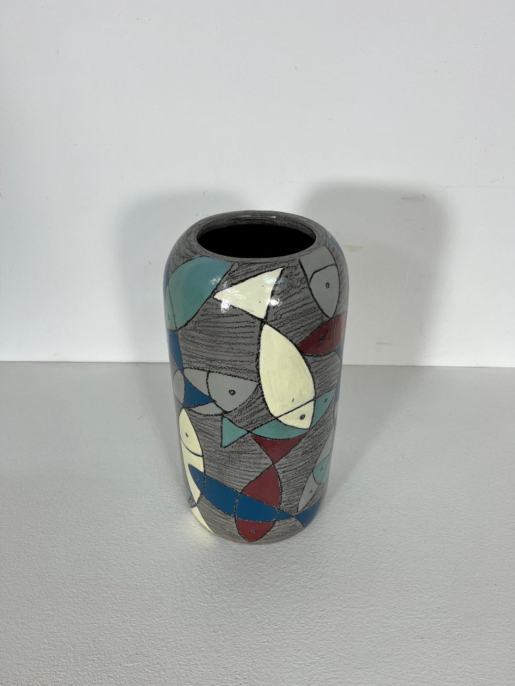 Modernist Italian ceramic vase with images of fish 1960s