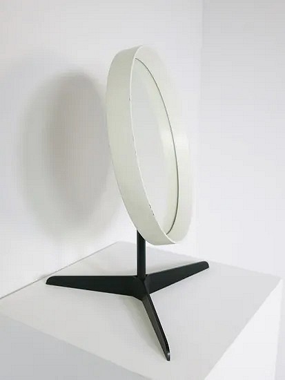 Mid-Century modern round vanity mirror with a white wooden frame - Durlston