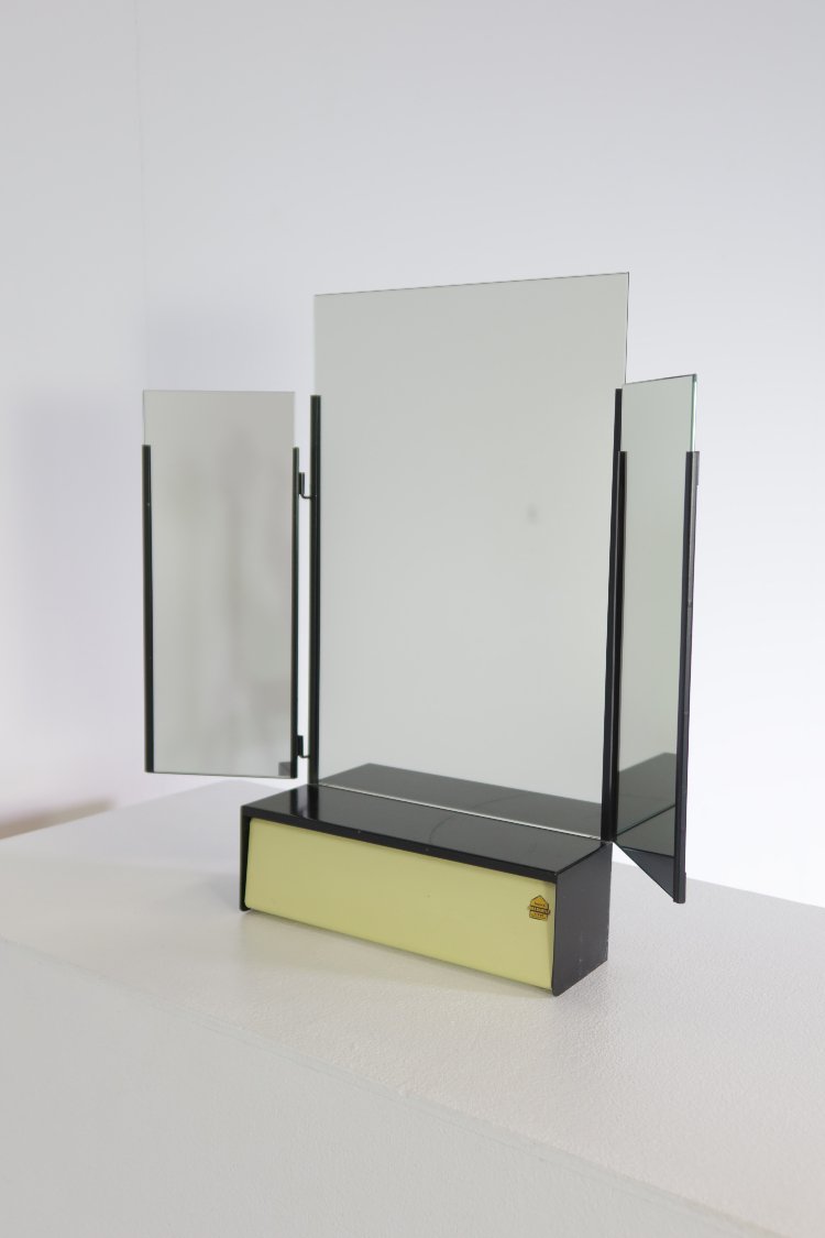 Vintage metal mirror with comb tray and folding side panels - Brabantia
