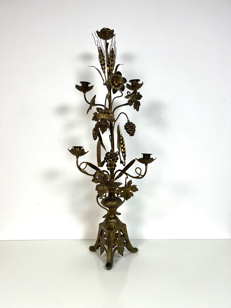 Brass candle holder with grapes and sheaf of wheat, 1950s