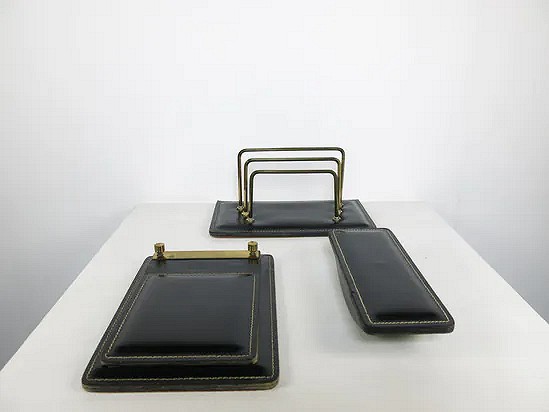 20th Century leather desk office set - Jacques Adnet 1960s