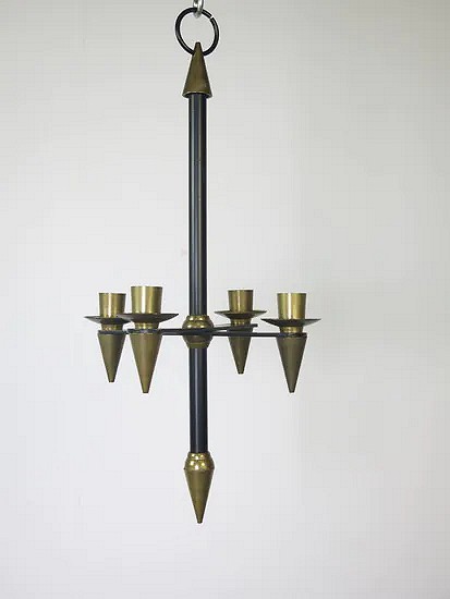 Italian modernist brass and metal pendant candlestick