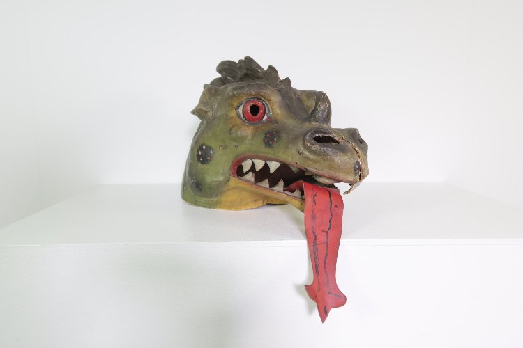Antique paper mache dragon carnival mask 1920s.