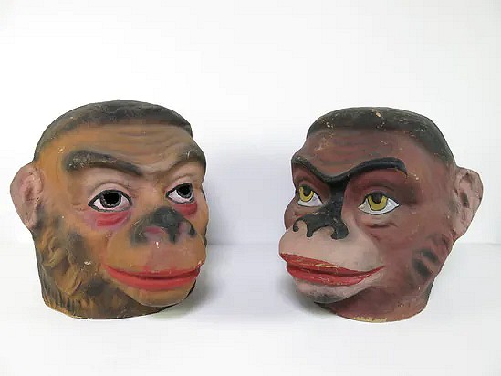 Antique paper mache monkey carnival masks