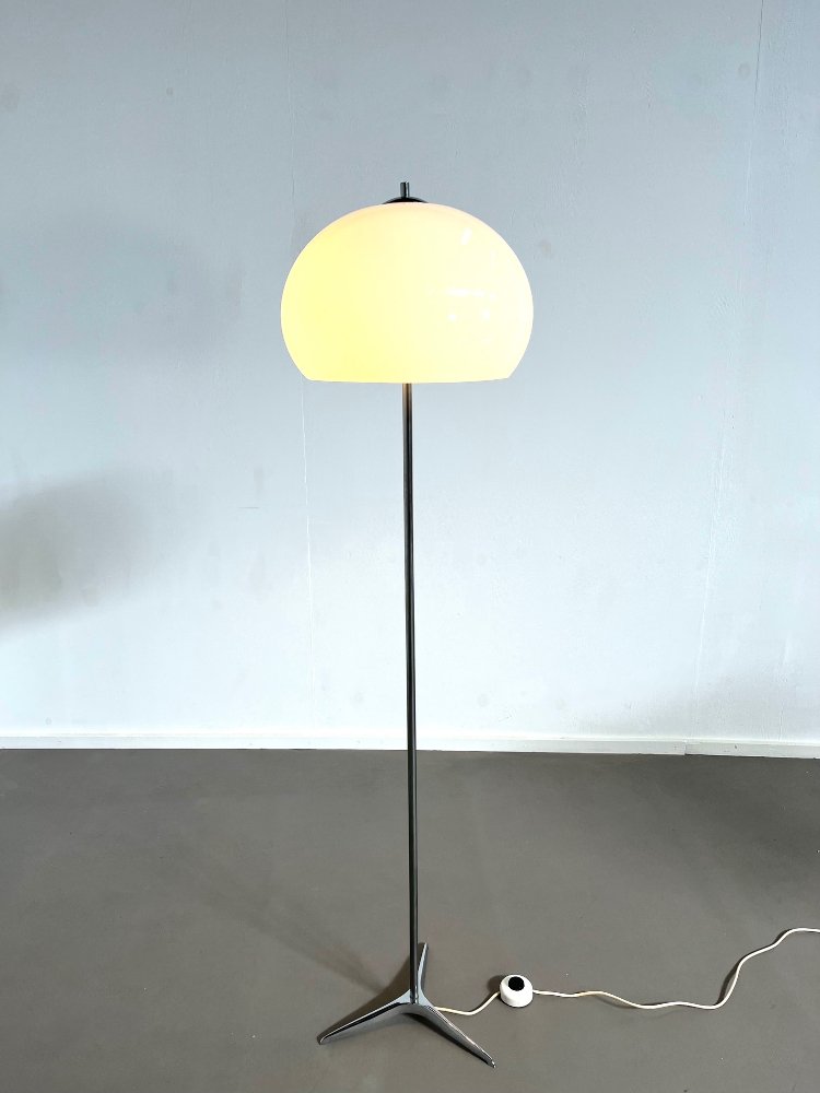 20th-Century chrome German floor lamp with white perspex shade 1960s