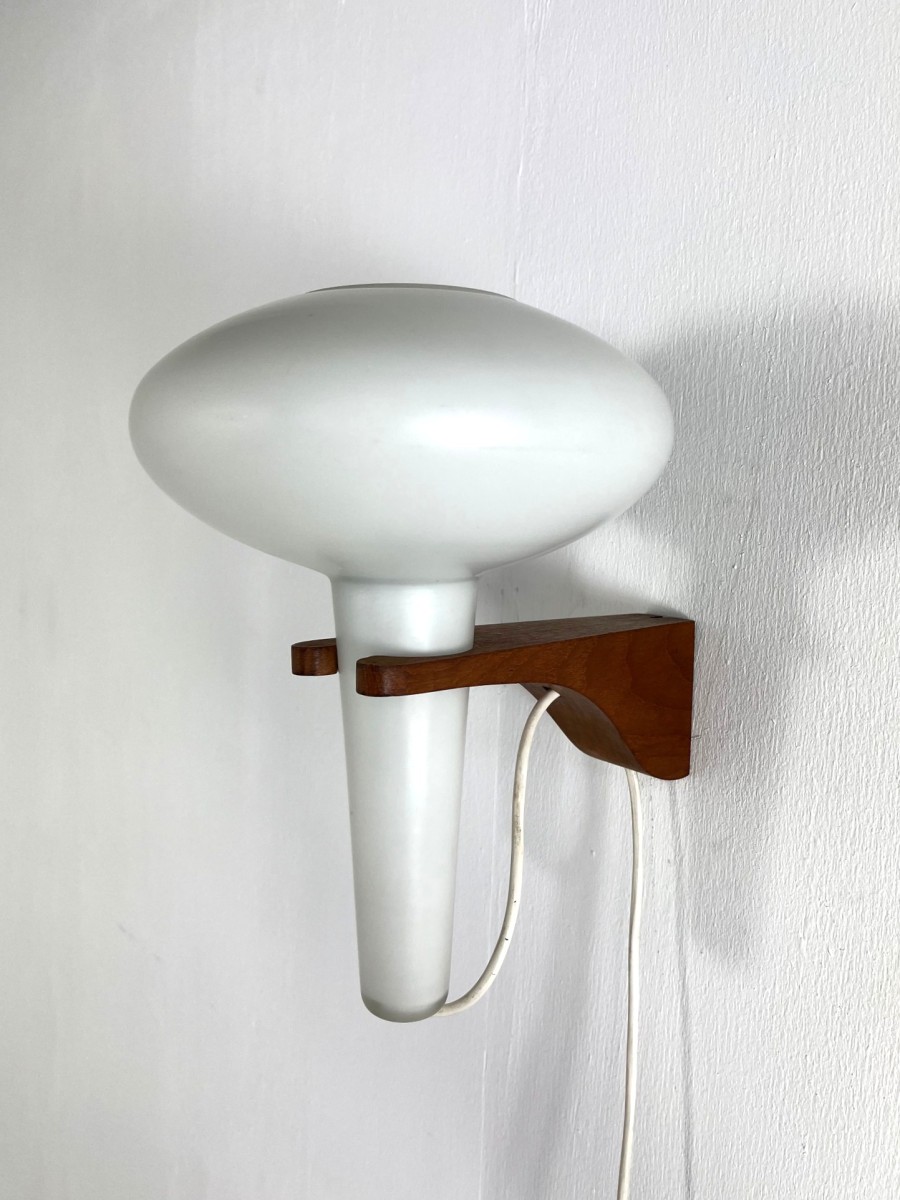 Teak with milk glass wall lamp by Artimeta, The Netherlands 1960s