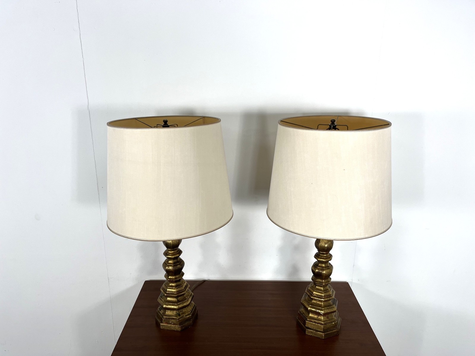 Mid-century carved gilded wood Italian table lamps, 1960s