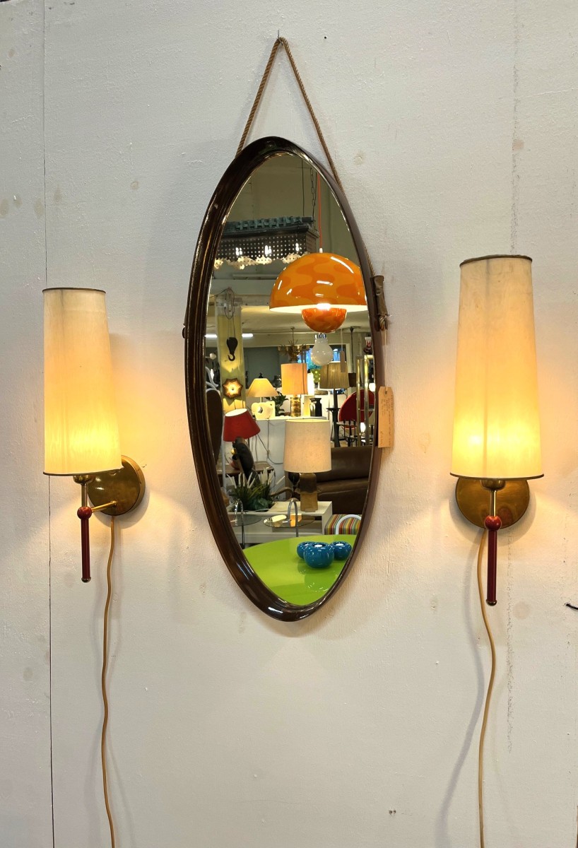 Mid-Century Italian brass wall lights with parchment shades, 1950s