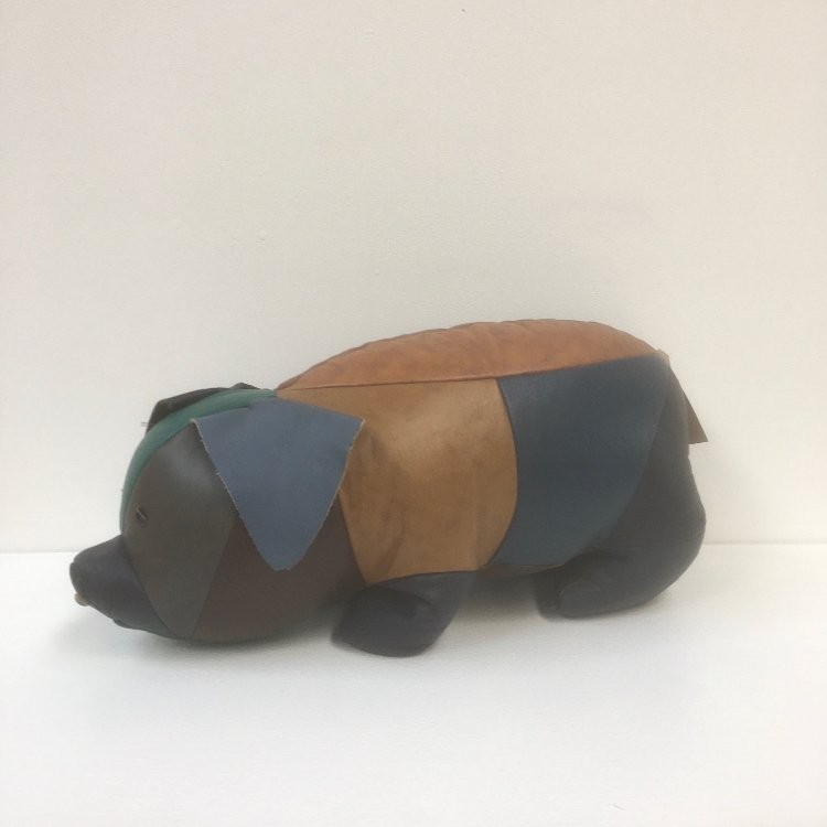 20th Century vintage leather patchwork pig footstool 1970s