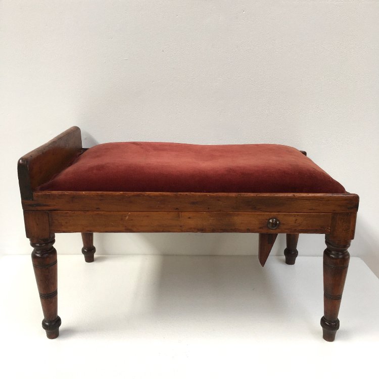 Antique Victorian mahogany footstool with red velvet upholstery 1890s