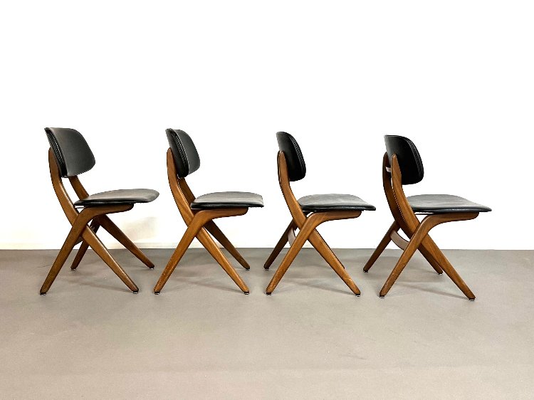 Mid-Century teak scissor dining chairs by Louis van Teeffelen for Webe 1960s