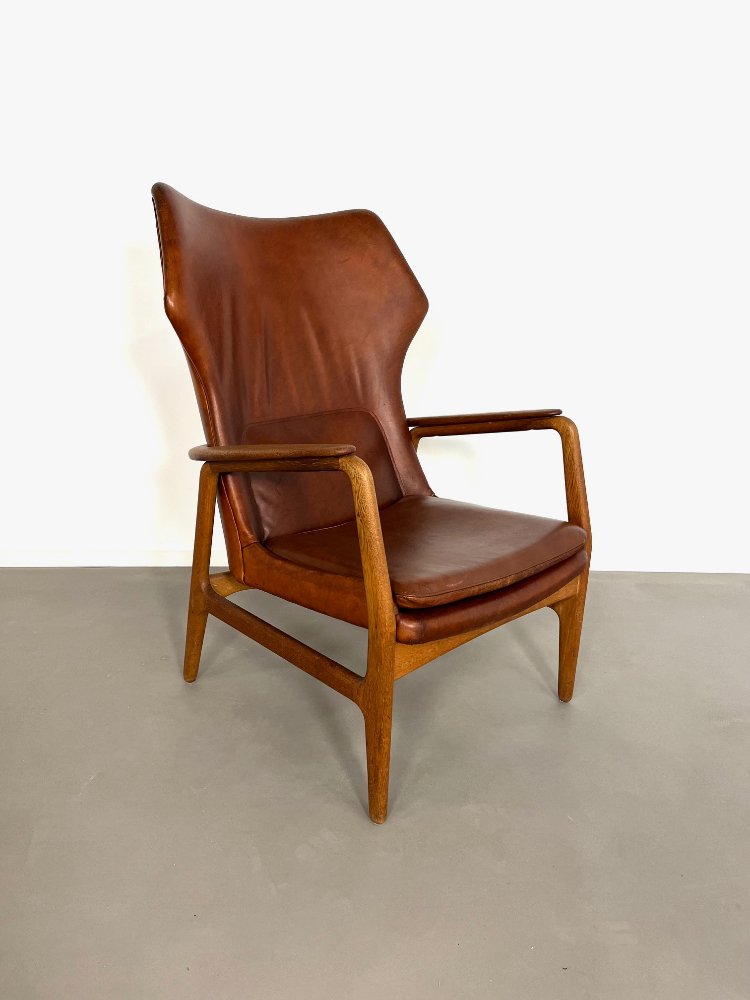 20th Century leather wingback chair by Aksel Bender Madsen for Bovenkamp 1960s