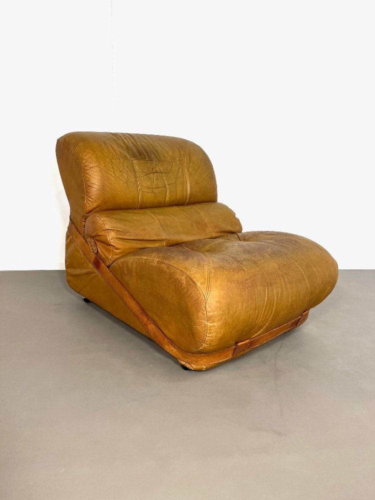 20th-Century Italian overstuffed leather lounge chair 1970s