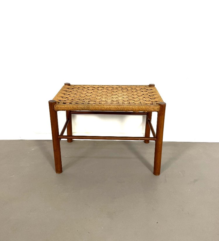Mid-Century Danish teak stool with rope woven seat 1960s