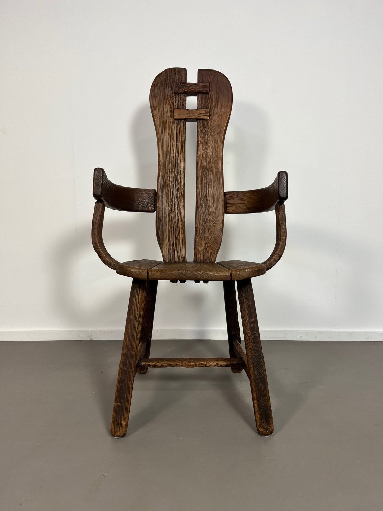 Brutalist oak armchair by kunstmeubelen De Puydt Belgium 1960s