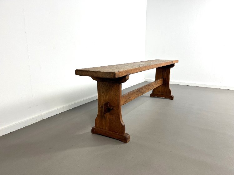 Mid-Century French Brutalist solid oak bench 1960s