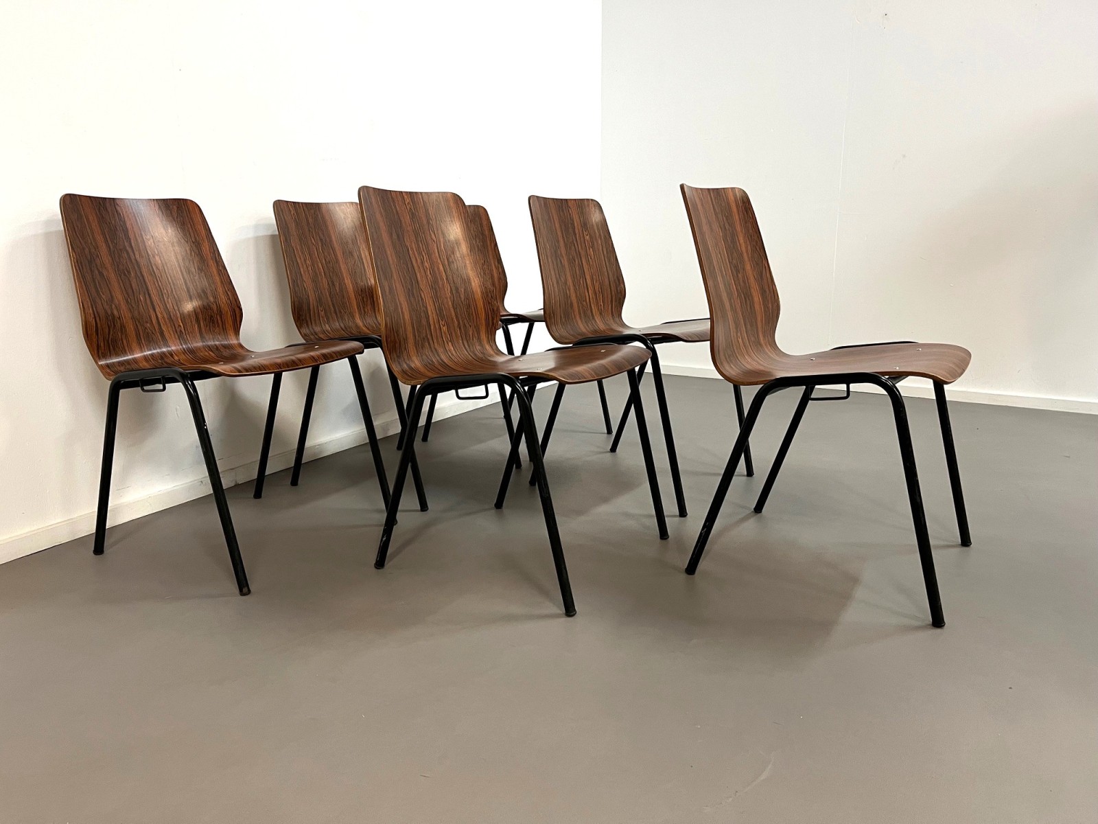 Mid-Century stackable pressed rosewood dining chairs, 1960s