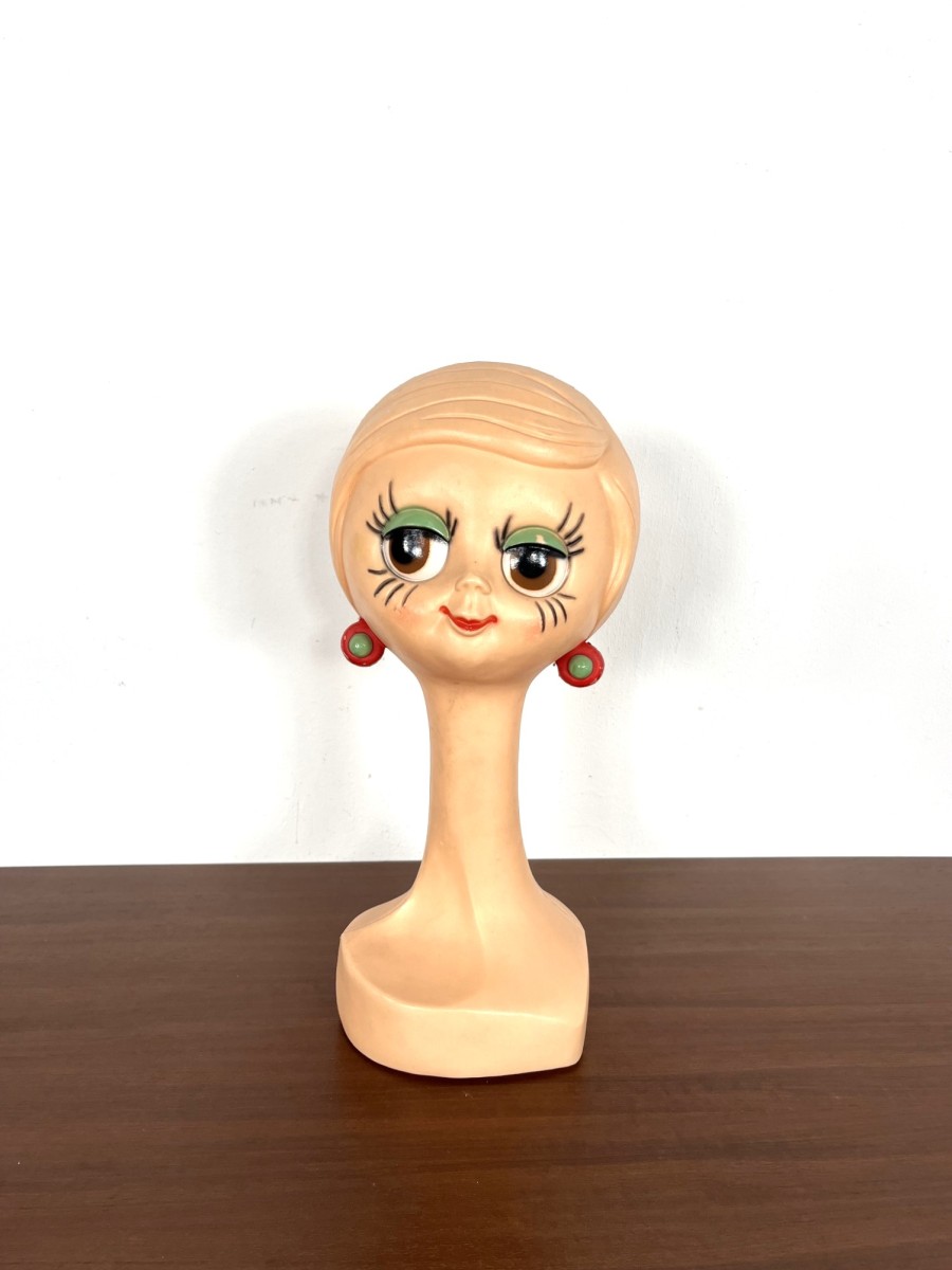 Rare original vintage French Twiggy mannequin/display head, 1970s